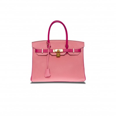 HERMES MASTER BIRKIN 30 TOGO LEATHER CHERRY PINK AND PEACH HORSESHOE ENGRAVED GOLD BUCKLE HANDBAG 101220 (30*23*15cm)